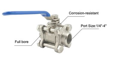 Chemical Resistant Three Piece Ball Valve Full Bore Titanium Or Ss Material