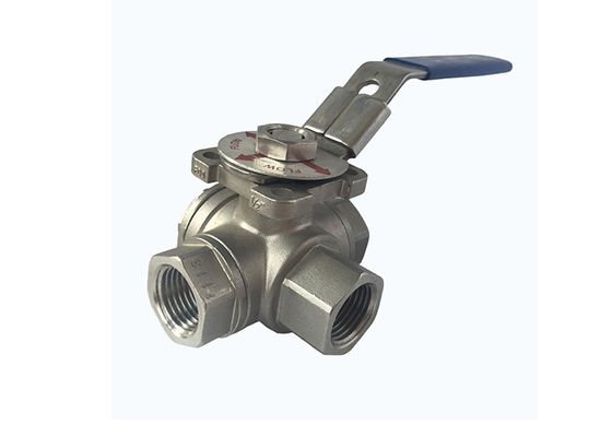 CF8M Stainless Steel Ball Valve Reduced Bore 3 Way 1000 PSI With Thread Connection